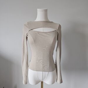 Bohme S Ribbed Elegant Beige Long Sleeve Women's Top